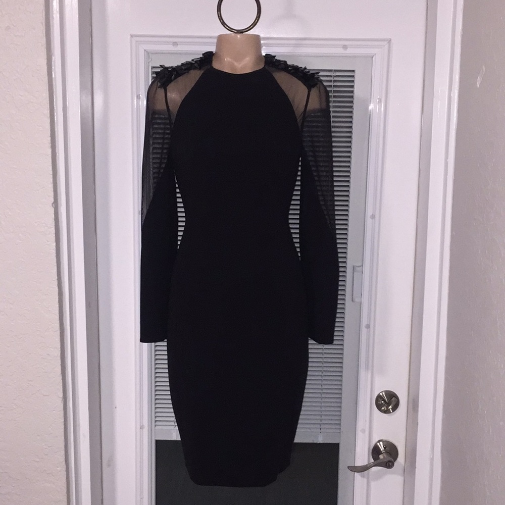 AKRIS black mesh wool Dress long sleeve 6 As is